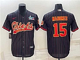 Men's Kansas City Chiefs #15 Patrick Mahomes Black With Super Bowl LVII Patch Cool Base Stitched Baseball Jersey,baseball caps,new era cap wholesale,wholesale hats